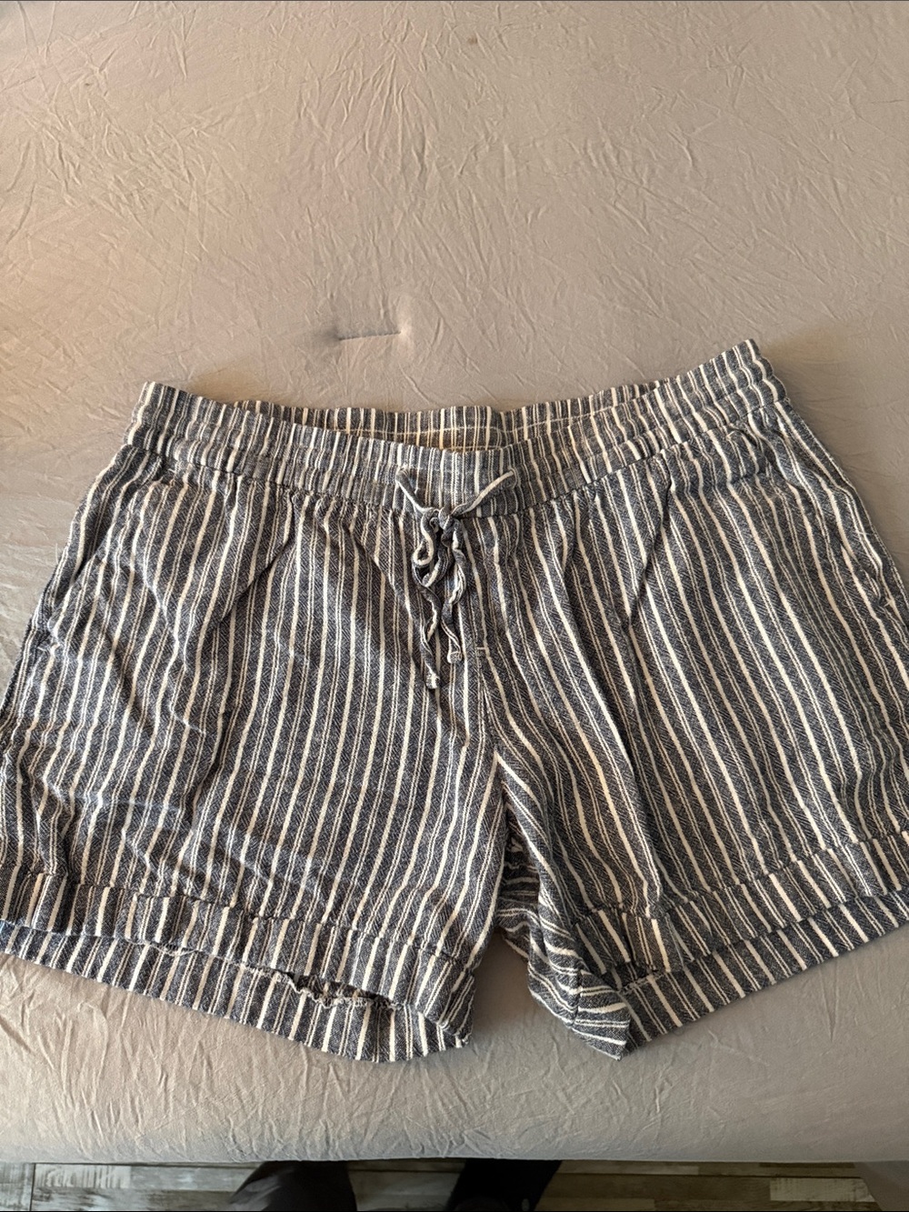 Old Navy Blue and White Striped High-Waist Drawstring Shorts
